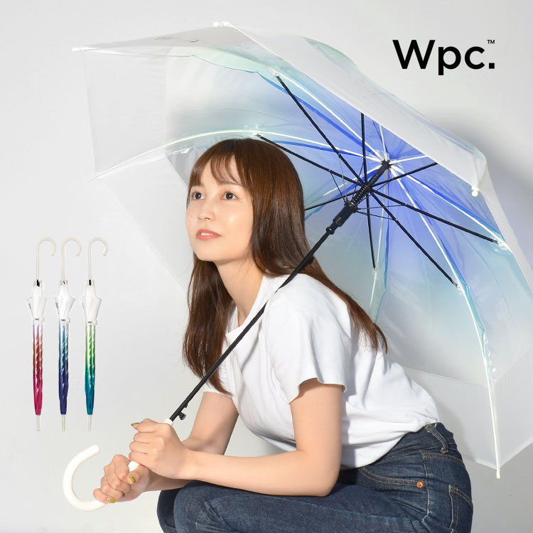 グラスファイバー 傘 レディース 大きめ wpc ビニール傘 グラデーション おしゃれ 長傘 雨傘 60cm ジャンプ 女性 通学 通勤 かわいい 切り継ぎグラデーション 大きい 丈夫 グラスファイバー骨 写真映え 透明 クリア ジャンプ傘 ブランド スナップボタン インスタ映え ピンク グリーン ブルー