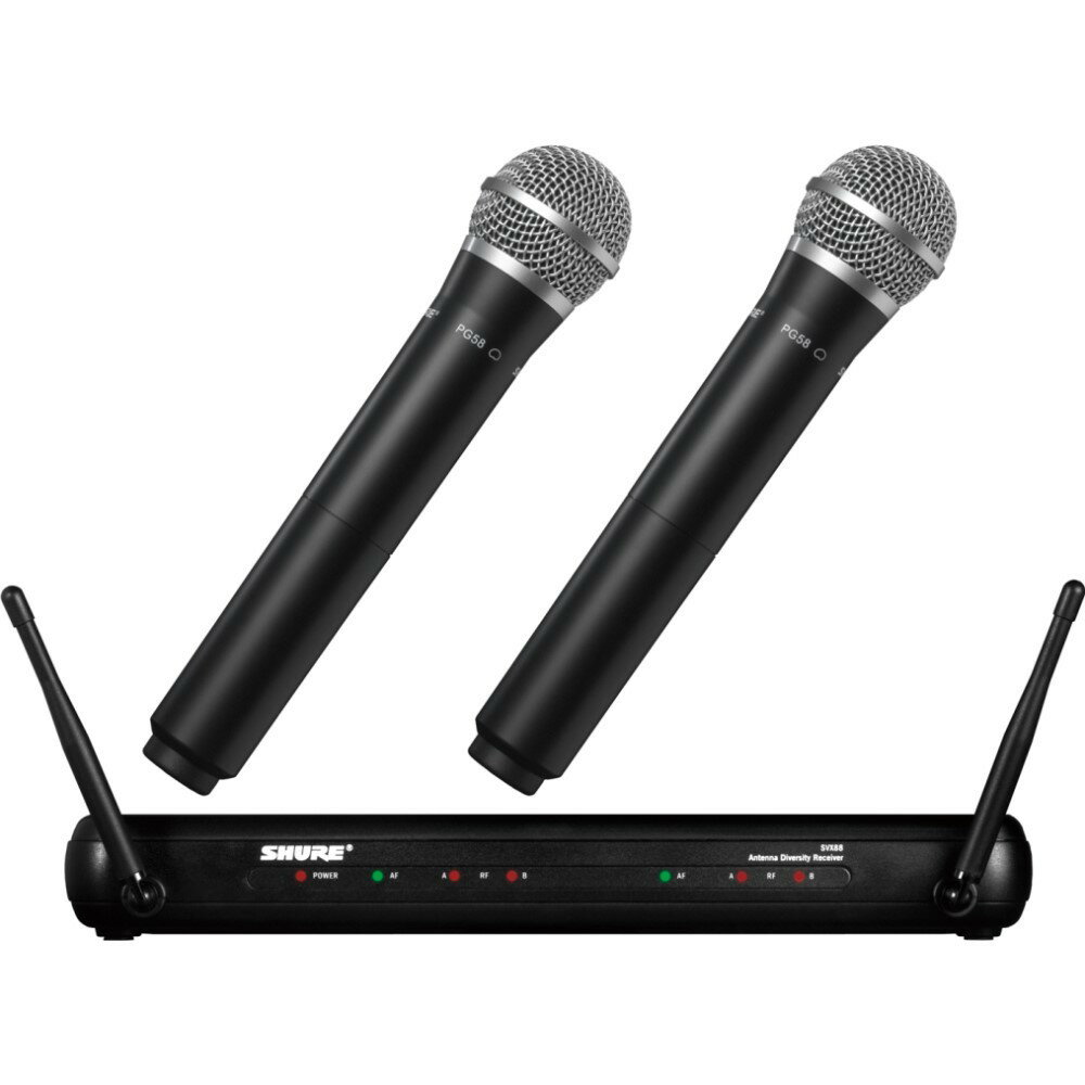 Shure SVX288/PG58 ワイヤレスマイク 2本セット| ワイヤレスマイクシステム ハンドマイク ボーカル バンド練習 イベント セミナー 会議 スピーチ 司会 セット ワイヤレスマイクセット PA機器 PA音響 シュア シュアー マイクロホン マイク svx svx288 pg58 ハンドヘルド型