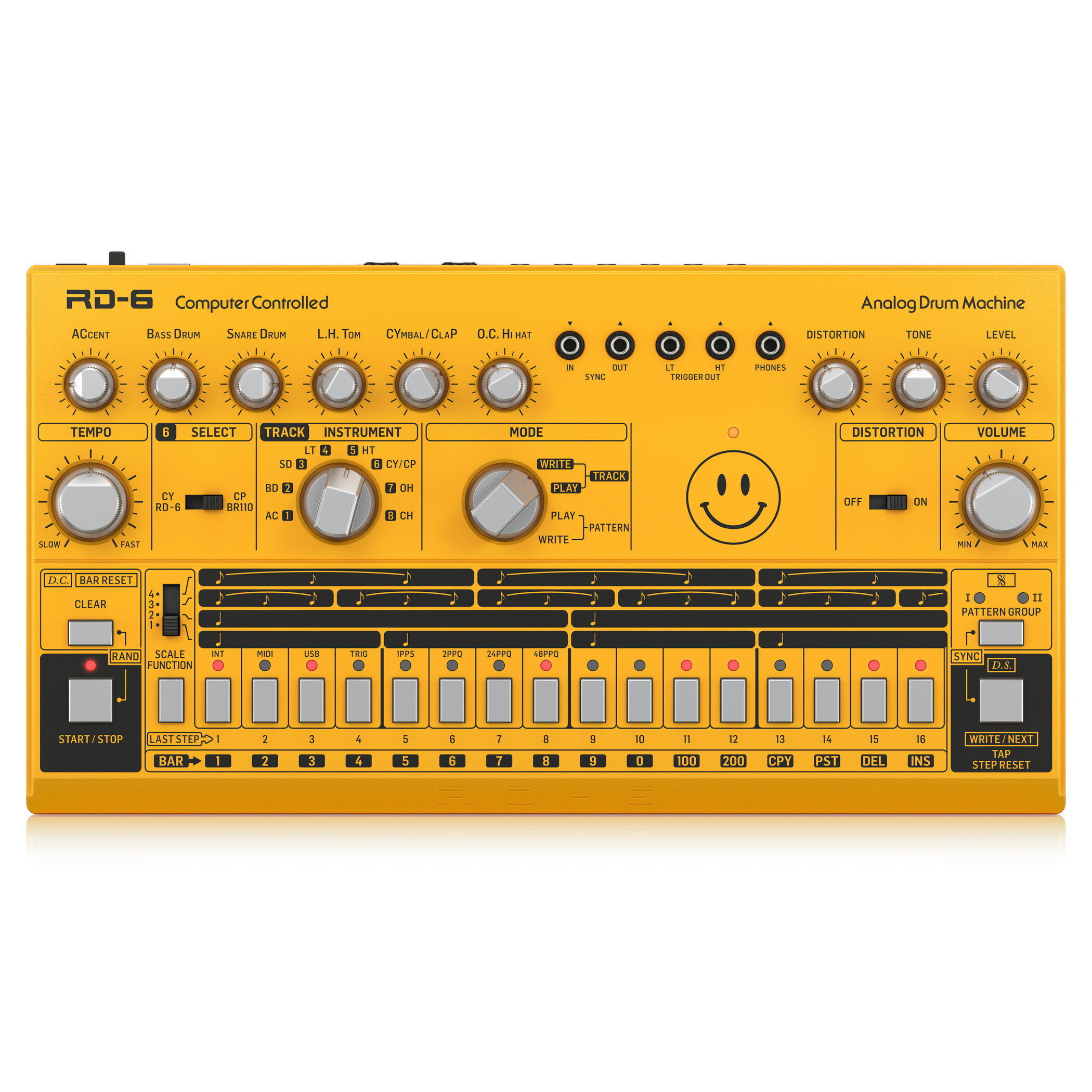 BEHRINGER RD-6-AM アナログ ドラムマシン イエロー | ヴィンテージ リズムマシン パーカッション トラックメイカー シーケンサー ハウス テクノ グルーヴ EDM アンバー TR-606 クローン 国内正規品 安心の3年保証