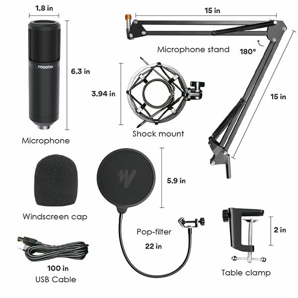 MAONO AU-PM420 USBマイク/アームスタンドセット | パソコン PC USB接続 ポッドキャスティング ライブストリーミング YOUTUBE ユーチューバー 配信 マイクスタンド ケーブル付属 アームスタンド ポッドキャスト マイク 配信用マイク 卓上マイク
