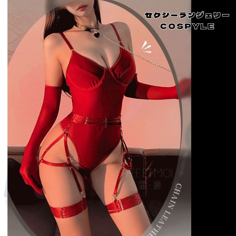 セクシー ランジェリー 超過激 セクシー テディ エロい下着 穴あき下着 ボンデージ ハーネス セクシーランジェリー セクシー 大きいサイズ　ガーター セクシ- ガーターランジェリー ベビードール ランジェリー エロい 下着 レッド チェーン　メール便対応可 送料無料 2