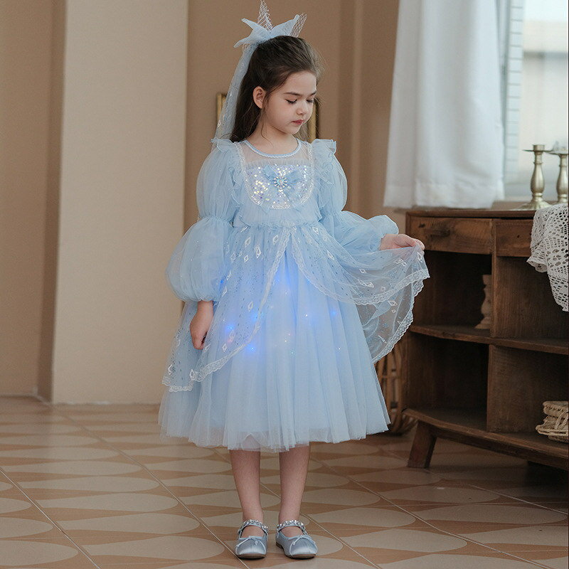 プリンセス ドレス ブルー 子供 キッズ ワンピース ロングドレス 仮装 お姫様 プリンセス 子供 ドレス ..