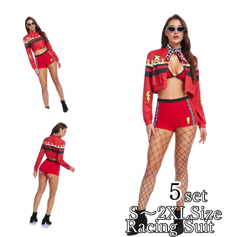 レースクイーン コスプレ コスプレ衣装 コスチューム レディース セクシー タイト ミニスカート ハロウィン 衣装 イベント セクシー コスプレ セクシーウェア タイトスカート 制服 コスプレ ハロウィン仮装 上下セット レッド ピンク パーティー 結婚式 余興 大人