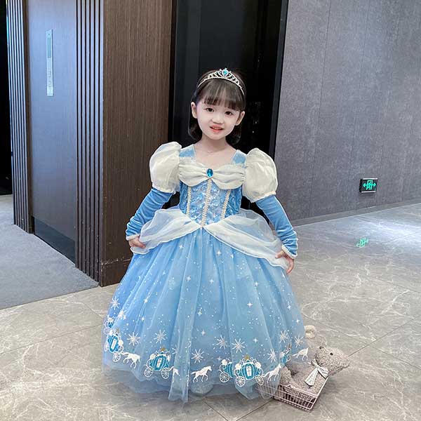 子供 ドレス プリンセス クリスマス コスプレ コスチューム 長袖 ロング お姫様ドレス プリンセス なりきり 衣装 服 人気 誕生日 女の子用 子供用 ワンピース 雪の結晶 ブルー 青 水色