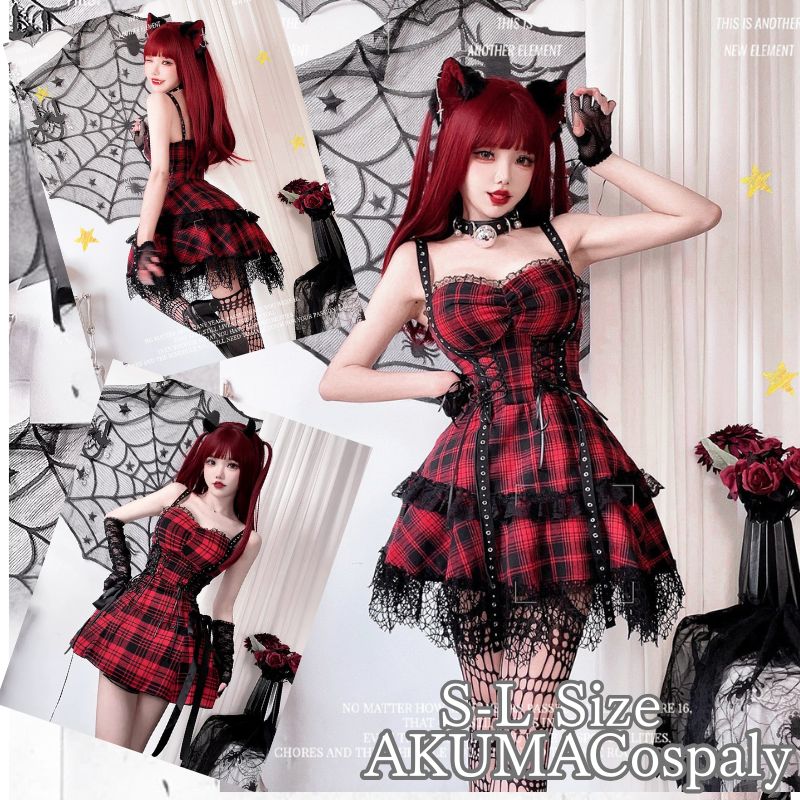 Rakuten - コスプレ 小悪魔 女王 セクシー ワンピース ミニ レディース デビル 仮装 ハロウィン 女性 可愛い 大人 大きいサイズ エロい 衣装 コスチューム 余興 イベント 衣装 忘年会 出し物 文化祭 チェック柄 fxy2291