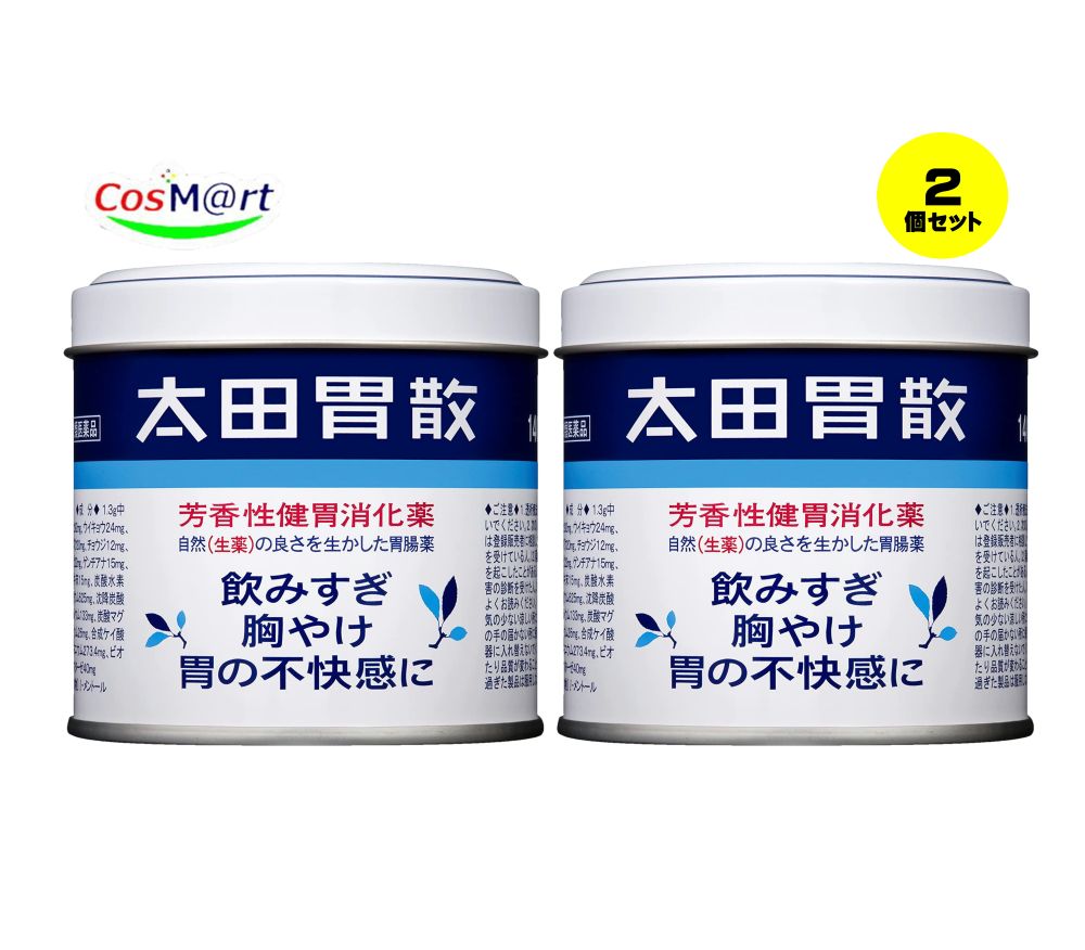 【特徴】 芳香性健胃消化薬 【使用上の注意】 ■■してはいけないこと■■ (守らないと現在の症状が悪化したり、副作用が起こりやすくなります) 1.透析療法を受けている人は服用しないでください 2.長期連用しないでください ■■相談すること■■ 1.次の人は服用前に医師、薬剤師又は登録販売者に相談してください (1)医師の治療を受けている人。 (2)薬などによりアレルギー症状を起こしたことがある人。 (3)腎臓病、甲状腺機能障害の診断を受けた人。 2.服用後、皮膚に発疹・発赤、かゆみの症状があらわれた場合は副作用の可能性があるので、直ちに服用を中止し、この説明書を持って医師、薬剤師又は登録販売者に相談してください 3.2週間位服用しても症状がよくならない場合は服用を中止し、この説明書を持って医師、薬剤師又は登録販売者に相談してください 【効能・効果】 飲みすぎ、胸やけ、胃部不快感、胃弱、胃もたれ、食べすぎ、胃痛、消化不良、消化促進、食欲不振、胃酸過多、胃部・腹部膨満感、はきけ(胃のむかつき、二日酔・悪酔のむかつき、悪心)、嘔吐、胸つかえ、げっぷ、胃重 【用法・用量】 成人(15歳以上) 1回1.3g、8~14歳 1回0.65g、1日3回食後又は食間に服用してください。(添付のさじはすり切り1杯で約1.3gです。 中ぶた裏のすり切り板をご使用ください。食間とは食後2~3時間のことをいいます。) 水又はぬるま湯で服用してください。小児に服用させる場合には、保護者の指導監督のもとに服用させてください。 【成分・分量】 1.3g中 成分・・・分量 ケイヒ・・・92mg ウイキョウ・・・24mg ニクズク・・・20mg チョウジ・・・12mg チンピ・・・22mg ゲンチアナ・・・15mg ニガキ末・・・15mg 炭酸水素ナトリウム・・・625mg 沈降炭酸カルシウム・・・133mg 炭酸マグネシウム・・・26mg 合成ケイ酸アルミニウム・・・273.4mg ビオヂアスターゼ・・・40mg 〔添加物〕l-メントール 【保管及び取扱いの注意】 (1)直射日光の当たらない湿気の少ない涼しい所に保管してください。 (2)小児の手の届かない所に保管してください。 【その他】 ※こちらの商品は予告なくパッケージが変更される場合がございます。 ※医薬品の商品は消費期限6か月以上のものを発送させて頂きます。 ※二個以上お買い求めの際、発送方法はスタッフがお客様のお住いの地域によって変更させていただく場合がございます。 ※複数の店舗で在庫を共有しておりますので、在庫切れの場合もございます。予めご了承ください。 【お問い合わせ先】 製品のお問い合わせ先 株式会社 太田胃散「お客様相談室」 東京都文京区千石2-3-2 (03)3944-1311 9:30~17:00(土、日、祝日等を除く) 【広告文責】 株式会社コスコ 電話：0263-87-9780