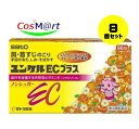 【特徴】 ユンケルECプラスは・・・ ●3包中に天然型ビタミンE(300mg)、ビタミンC(1，800mg)及び ビタミンB2酪酸エステルを配合し、しみ・そばかす、日やけによる色素沈着の 緩和に効果をあらわす、オレンジ味の顆粒です。 ●肩こり、手足の冷え・しびれなどの末梢血行障害による諸症状をやわらげます。 ●口の中ですぐ溶ける服用しやすい顆粒で、砂糖を含んでいません。 【使用上の注意】 ■してはいけないこと■ ■相談すること■ 1.次の人は服用前に医師、薬剤師又は登録販売者にご相談ください (1)医師の治療を受けている人。 (2)薬などによりアレルギー症状を起こしたことがある人。 2.服用後、次の症状があらわれた場合は副作用の可能性がありますので、直ちに服 用を中止し、この文書を持って医師、薬剤師又は登録販売者にご相談ください 〔関係部位〕 〔症 状〕 皮膚 : 発疹・発赤、かゆみ 消化器 : 吐き気・嘔吐、胃部不快感 3.服用後、次の症状があらわれることがありますので、このような症状の持続又は 増強が見られた場合には、服用を中止し、この文書を持って医師、薬剤師又は登 録販売者にご相談ください 便秘、下痢 4.1ヵ月位服用しても症状がよくならない場合は服用を中止し、この文書を持って 医師、歯科医師、薬剤師又は登録販売者にご相談ください 5.服用後、生理が予定より早くきたり、経血量がやや多くなったりすることがあり ます。出血が長く続く場合は、この文書を持って医師、薬剤師又は登録販売者に ご相談ください 【効能・効果】 ●末梢血行障害による次の諸症状の緩和: 肩・首すじのこり、手足のしびれ・冷え、しもやけ ●次の諸症状の緩和: しみ、そばかす、日やけ・かぶれによる色素沈着 ●次の場合の出血予防: 歯ぐきからの出血、鼻出血 「ただし、これらの症状について、1ヵ月ほど使用しても改善がみられない場合は、 医師、薬剤師又は歯科医師に相談すること。」 ●次の場合のビタミンECの補給: 肉体疲労時、病中病後の体力低下時、老年期 【用法・用量】 下記の1回服用量を服用します。 なお、2回の場合は朝晩、3回の場合は朝昼晩、服用してください。 〔 年 齢 〕 大人(15才以上) 〔1回服用量 〕 1包 〔1日服用回数〕 1~3回 〔 年 齢 〕 11~14才 〔1回服用量 〕 2/3包 〔1日服用回数〕 1~3回 〔 年 齢 〕 7~10才 〔1回服用量 〕 1/2包 〔1日服用回数〕 1~3回 〔 年 齢 〕 7才未満 〔1回服用量 〕 服用しないでください 〔1日服用回数〕 服用しないでください 【用法・用量に関連する注意】 (1)定められた用法・用量を厳守してください。 (2)小児に服用させる場合には、保護者の指導監督のもとに服用させてください。 【成分・分量】 3包中(1包1.8g) 〔成 分〕 酢酸d-α—トコフェロール(天然型ビタミンE) 〔分 量〕 300mg 〔働 き〕 末梢血流を促進することで、手足の冷え・しびれなどに効果をあら わします。 〔成 分〕 ビタミンB2酪酸エステル(リボフラビン酪酸エステル) 〔分 量〕 12mg 〔働 き〕 肩・首すじのこりなどの末梢血行障害の諸症状に効果をあらわしま す。 〔成 分〕 ビタミンC(アスコルビン酸) 〔分 量〕 1，500mg(総ビタミンCとして1，800mg) 〔働 き〕 メラニンの生成を抑制し、コラーゲンの生成を促進する為、鼻出血 の予防やしみ・そばかすなどの緩和に効果をあらわします。 〔成 分〕 ビタミンCナトリウム 〔分 量〕 337.44mg(総ビタミンCとして1，800mg) 〔働 き〕 メラニンの生成を抑制し、コラーゲンの生成を促進する為、鼻出血 の予防やしみ・そばかすなどの緩和に効果をあらわします。 添加物として、D-マンニトール、ポビドン、サッカリンNa、タルク、香料、 その他一成分を含有します。 【成分・分量に関連する注意】 (1)本剤はビタミンB2酪酸エステルを含有するため、本剤の服用により、尿が黄 色くなることがあります。 (2)本剤の服用により、尿及び大便の検査値に影響を与えることがあります。 医師の治療を受ける場合は、ビタミンCを含有する製剤を服用していることを 医師に知らせてください。 【保管及び取扱いの注意】 (1)直射日光の当たらない湿気の少ない涼しい所に保管してください。 (2)小児の手の届かない所に保管してください。 (3)他の容器に入れ替えないでください。 (誤用の原因になったり品質が変わるおそれがあります。) (4)使用期限をすぎた製品は、服用しないでください。 (5)1包を分割した残りを服用する場合には袋の口を折り返して保管し、2日以内 に服用してください。 [その他の記載内容] ユンケルECプラスの3つの働き 1.しみ、そばかすなどの色素沈着の緩和に。 紫外線は季節を問わず常に地上に降り注がれています。 紫外線は色素細胞を刺激してメラニン色素をたくさん作り色素沈着につながりま す。 ユンケルECプラスはビタミンCの働きによりメラニン色素の増加を防ぎ、しみ、 そばかすなどの色素沈着の緩和に効果をあらわします。 2.手足の冷え・しびれなどの症状をやわらげます。 体の末端の毛細血管は血行障害が起こりやすく、肩がこったり、手足がしびれたり 冷たく感じられることがあります。 ユンケルECプラスはビタミンEの血行を良くする働きにより末梢血行障害による 手足の冷え・しびれや肩こりなどに効果をあらわします。 3.肉体疲労時などのビタミンECの補給、歯ぐきからの出血予防に。 体力消耗時などには、ビタミンCが多量に消費されます。ユンケルECプラスは肉 体疲労時などのビタミンEとCの補給に役立ちます。また、血管壁を強化し出血を 予防する働きがあります。 【発送について】 こちらの商品は【佐川急便】(追跡番号あり)にてお届けいたします。 【その他】 ※こちらの商品は予告なくパッケージが変更される場合がございます。 ※医薬品の商品は消費期限6か月以上のものを発送させて頂きます。 ※二個以上お買い求めの際、発送方法はスタッフがお客様のお住いの地域によって変更させていただく場合がございます。 ※複数の店舗で在庫を共有しておりますので、在庫切れの場合もございます。予めご了承ください。 【お問い合わせ先】 本品についてのお問い合わせは，お買い求めのお店又は下記にお願い申し上げます。 佐藤製薬株式会社 お客様相談窓口 東京都港区元赤坂1丁目5番27号 03(5412)7393 受付時間:9:00~17:00(土、日、祝日を除く) 【広告文責】 株式会社コスコ 電話：0263-87-9780