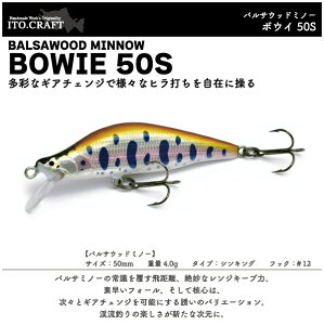 【ルアー】ITO CRAFT　イトウクラフトBOWIE 50Sボウイ 50Sバルサウッドミノー50mm 4.0gシンキング