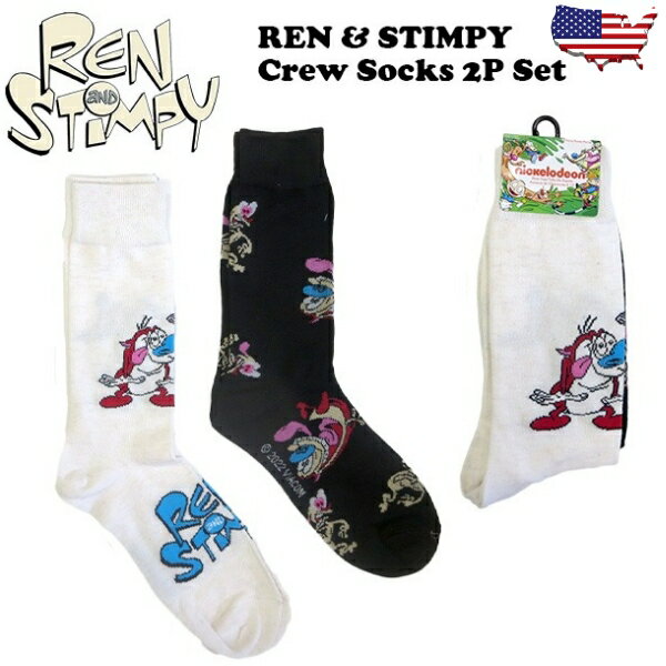 レン&スティンピー 靴下 2足セット クルーソックス キャラクター ニコロデオン グッズ メンズ くつ下 くつした かわいい おしゃれ 男の子 アメカジ アメキャラ アメリカン雑貨 アメリカ雑貨 25cm 26cm 27cm 28cm