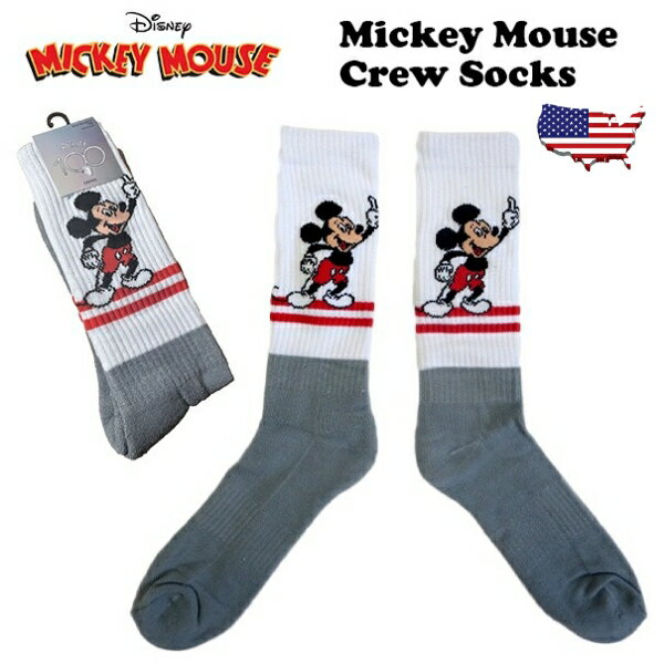 ミッキーマウス クルーソックス キャラクター 靴下 グッズ メンズ くつ下 くつした グレー ディズニー かわいい おしゃれ 男の子 アメカジ アメキャラ アメリカン雑貨 アメリカ雑貨 25cm 26cm 27cm 28cm