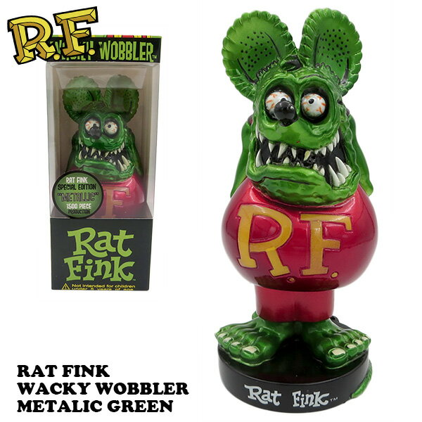 ファンコ ラットフィンク フィギュア ボビングヘッド メタリック グリーンフィギュア 首振り人形 rat fink 特大 レア 大きい 車 アメリカン雑貨 アメリカ雑貨 funko 送料無料 アメキャラ ネズミ 尻尾 Rat Fink ラットフィンク グッズ