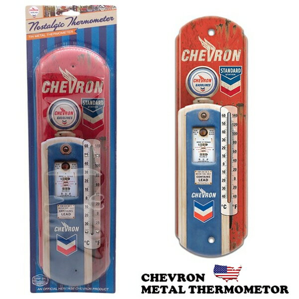 シェブロン 温度計 おしゃれ 壁掛け ブリキ看板 メタル サーモメーター アメリカン雑貨 アメリカ雑貨 ガレージ 壁装飾 レトロ アンティーク ヴィンテージ インテリア おしゃれ かわいい CHEVRON