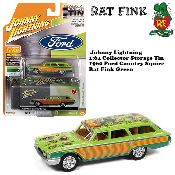 ラットフィンク ミニカー 1/64 フォード 1960 Ford Country Squire Green / Orange コレクションケース付き ラット フィンク グッズ ミニカー セット Rat Fink rat fink アメ車 旧車 ダイキャストカー アメリカン雑貨 アメリカ雑貨 父の日 ギフト 送料無料