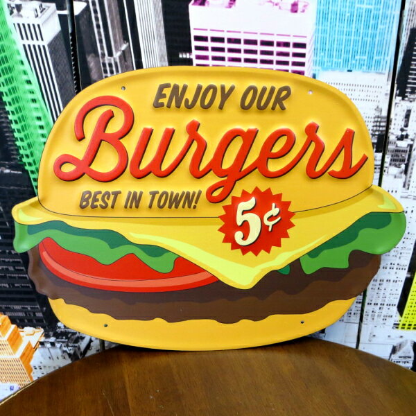 アメリカン ダイナー BIG エンボス ダイカット ティン サイン BURGER　【ハンバーガー】ガレージグッズ アメ雑貨 インテリア　インテリア雑貨　看板