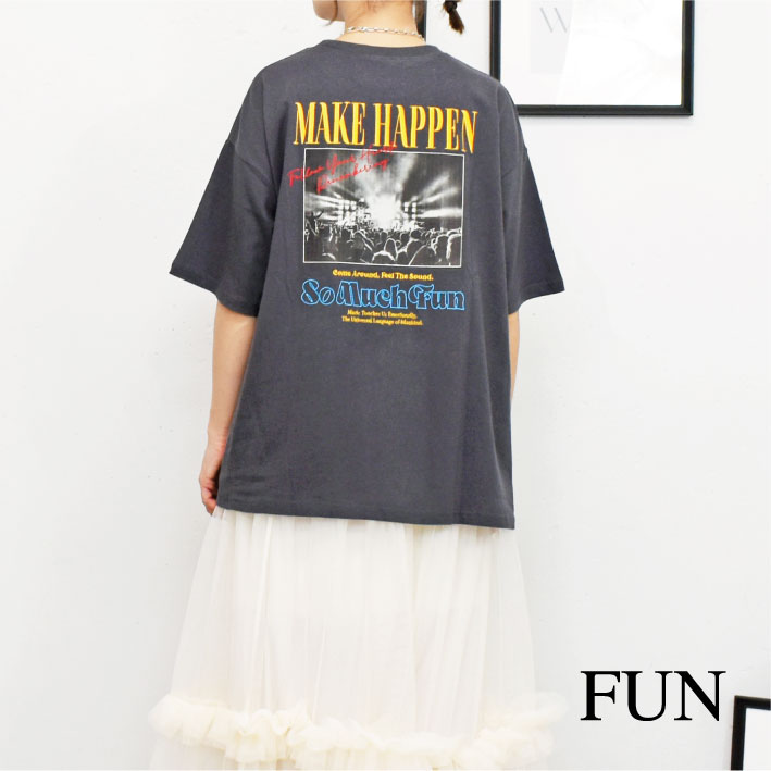 トップス Tシャツ 半袖 ゆったりめ ヴィンテージ風 コットン100 カジュアル 春夏 レディース FUN ファン 刺繡フォトT