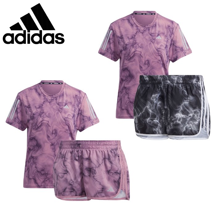 アディダス レディース ランニング上下セット 半袖 パンツ Tシャツ セットアップ マラソン トレーニング パンツ4インチ adidas あす楽 DMH26-DMH23