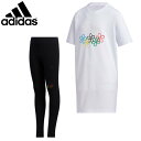 【あす楽対応】アディダス(adidas)ガールズ 上下セット(Tシャツ タイツ セットアップ 女の子 ジュニア キッズ 小学生 普段着 カジュアル かわいい おしゃれ サマー上下セット)IXM59 その1