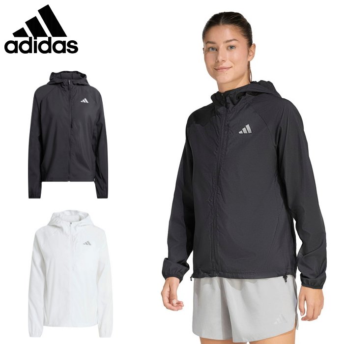 アディダス レディース ランニングジャケット (マラソン 陸上 ランナー トレーニング スポーツウェア 軽量 ブラック ホワイト adidas 即日発送) US603