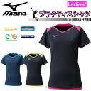 ミズノ(MIZUNO) レディース バレーボール プラクティスシャツ (シャツ ウェア Tシャツ トレーニング プラシャツ 半袖 練習着 用品 黒 ブラック ピ...