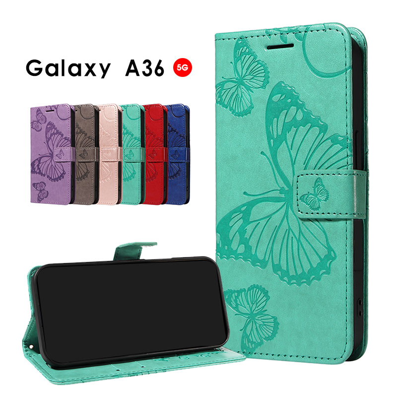 スマホケース Galaxy A36 5G SC-54Fケース 手帳型 galaxy a36 5gケース ストラップ付 sc-54fカバー バタフライ柄 かわいい ギャラクシー A36 カバー レザーケース Galaxy a36 5Gケース スタンド機能 ギャラクシーa36 5gケース 型押し 蝶柄 sc54fケース カード入れ