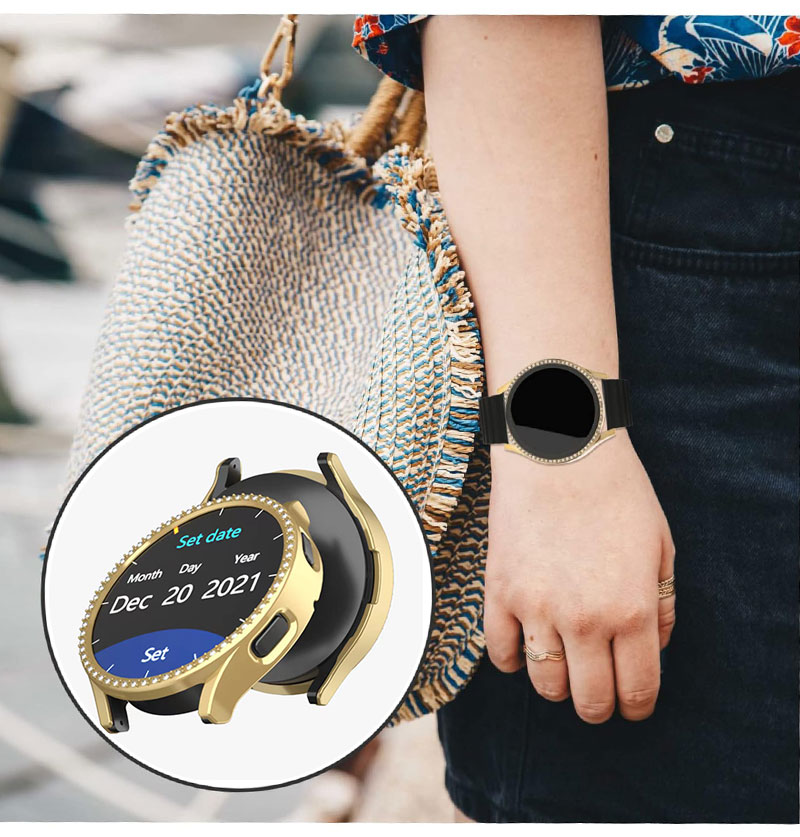 Galaxy Watch 5ケース Galaxy Watch4ケース キラキラ ギャラクシーウォッチ 5/4 40mm 44mmアップルウォッチ保護カバー ガラスフィルム 一体型 メンズ レディース ジュエリー風 PC素材 全面保護 超薄型 装着簡単 耐衝撃 高透過率 指紋防止 傷防止 タッチ感度が良い