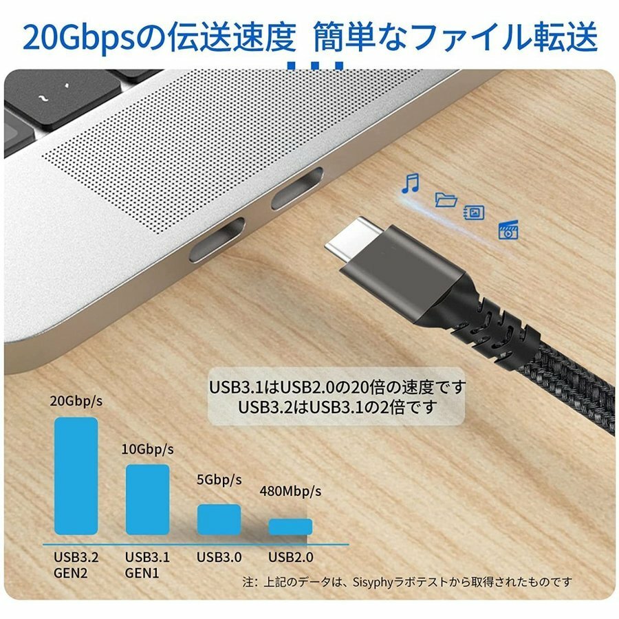 USB Type-C ケーブル 100W 5A 60W 3A PD対応USB 3.2 Gen2x2 20Gbps 3.2 Gen1 5Gbps データ転送 USB-Cケーブル 急速充電 転送速度 4K 60Hz 映像出力対応PD対応 eMarker搭載 PowerDelivery C to Cケーブル I字タイプ 0.2m//0.5m/1m/2m/3m iPhone15 タイプc PD急速充電