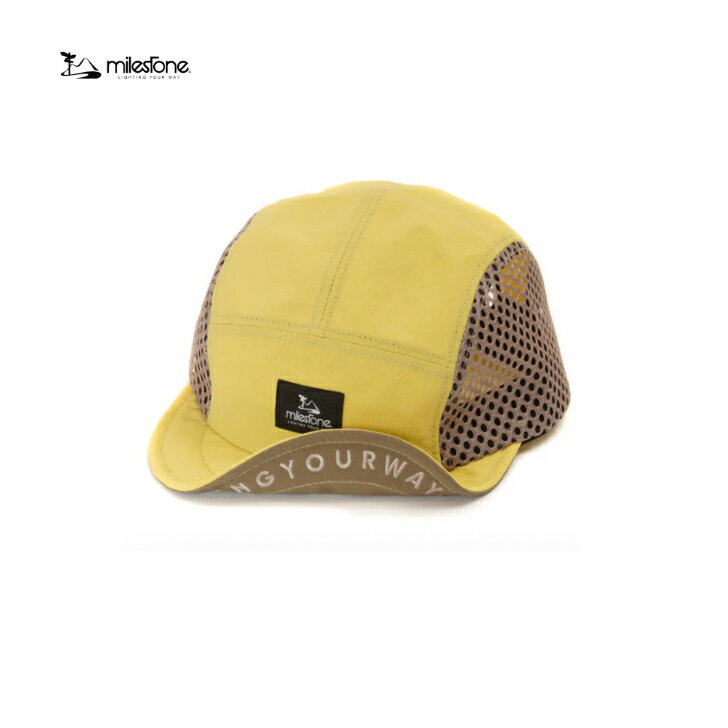 通気性、被り心地を追求したmilestone original capシリーズ。超定番モデルMSC-010の新色3種追加。ツバ裏には『LIGHTING YOUR WAY』を刺繍で落とし込んだ。 ・ワイヤーブリムについて帽子のツバにワイヤーが組み込まれている為、好きな形状を記憶する事が出来る。ヘッドランプ装着時でもツバを下に向ければ、ライトの灯りが遮られなく照射可能。・形について欧米人と日本人では全体的に頭の形状が違う為、同じヘッドサイズでも被った時に違和感が出る。欧米人：横幅は細く、後頭部が出ている　/ 日本人：横幅は広く、絶壁の人が多い※従来のランニングキャップは細身の物が多く、日本人が被ると顔が大きく見える物が多かった。・顔が大きく見える原因？頬骨より細身の帽子を被ると、頬が張り出したように見えて顔全体が大きく見える。逆に、頬骨より帽子が広いと頬がシュッと細く見え小顔効果が期待できる。・深さについて欧米人と日本人では耳の付け位置が違う。欧米人：耳の付け位置が高い　日本人：耳の付け位置が低い。・キャップの形のこだわり欧米人と日本人では耳の付け位置が違う。上記のような理由から、日本人のサイズに合う広めのツバを採用、また被った時に収まりの良い深さを研究してデザインされている。（ご注意）キャップ内側のタグに表記していますように、型崩れを防ぐ為にも『手洗い』、『日陰での平干し』をお薦め致します。また同じサイズ表記でも生地素材（硬い柔らかい、薄い厚いなど）の要因で被った感覚は多少異なりますので予めご了承下さい。 9