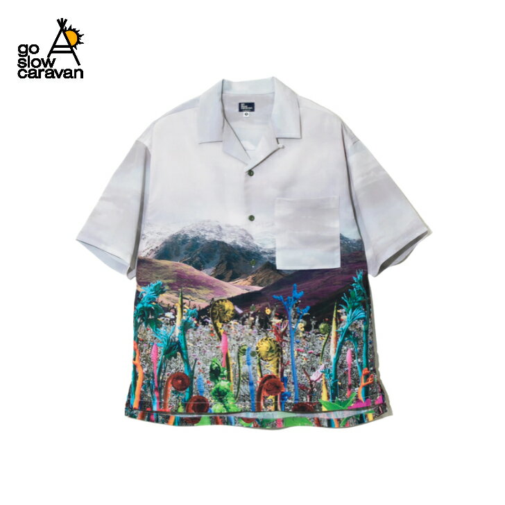 【go slow caravan ゴースローキャラバン】ポリちりめん断ち身プリントO/Pシャツ (MENS/WOMENS) 総柄2 オープンシャツ ちりめん ポリエステル100％ 前後プリント 702481001036のサムネイル