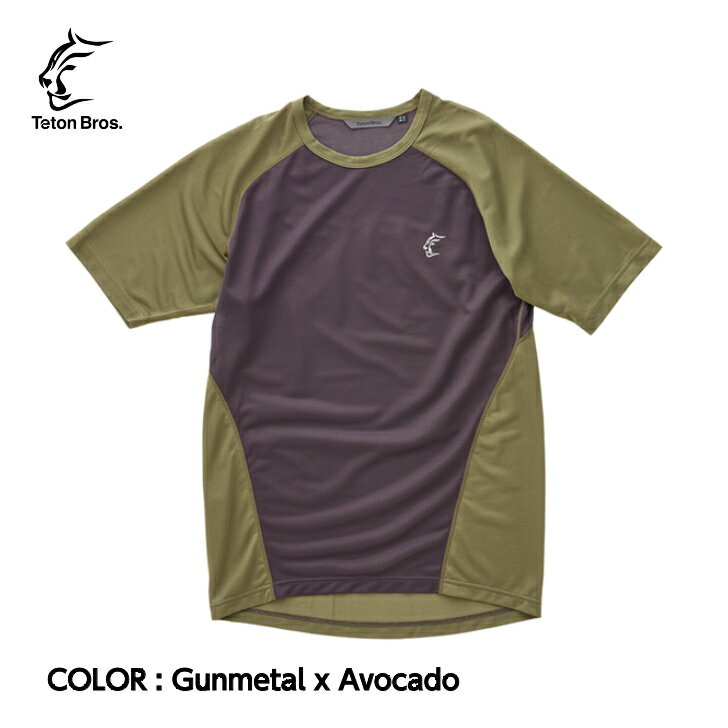 【Teton Bros. ティートンブロス】ELV1000 S/S Tee Men Gunmetal x Avocado Sサイズ Tシャツ ショートスリーブ 半袖 フィット感 ストレッチ性 超軽量 通気性 トレイルランニング マラソン トレ…