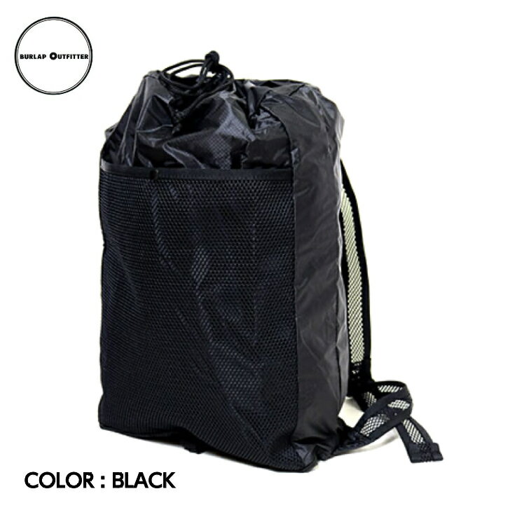 【BURLAP OUTFITTER バーラップアウトフィッター】FOLDING DAY PACK BLACK デイパック バックパック トップローディング CORDURA SILNYLON シリコンコーティング メッシュポケット ウォーターフロント 行動用バッグ タウンユース 旅行 アウトドア 国内正規品