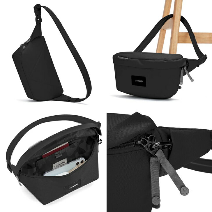 【PacSafe パックセーフ】GO スリングパック ジェットブラック スリングパック 2.5L 撥水シェル素材 セキュリティフック 日常使い 旅行 フェス サイクリング ナイトアウト アウトドア 12970365 国内正規品 2