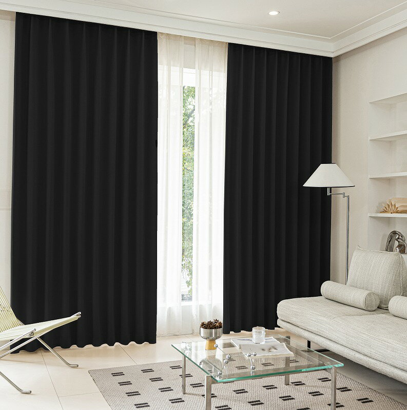 1siz 幅100cm × 丈200cm 2枚組 1級遮光 カーテン【half_moon_019bk】