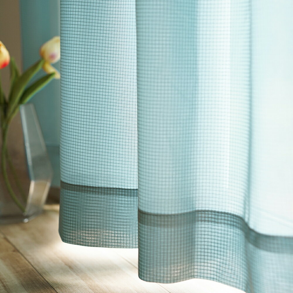 1Color レースカーテン 青色系：ブルー 幅 100 × 丈 108〜228cm 【hz-l-color_bl】