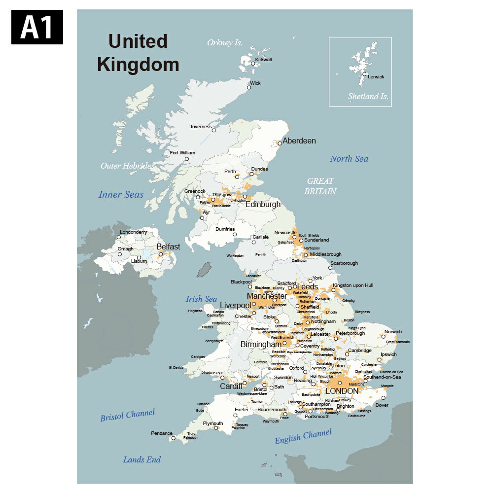 イギリス地図ポスターラミネート/ホワイトボード/フレーム 英語版 world map インテリア おしゃれ デザイン