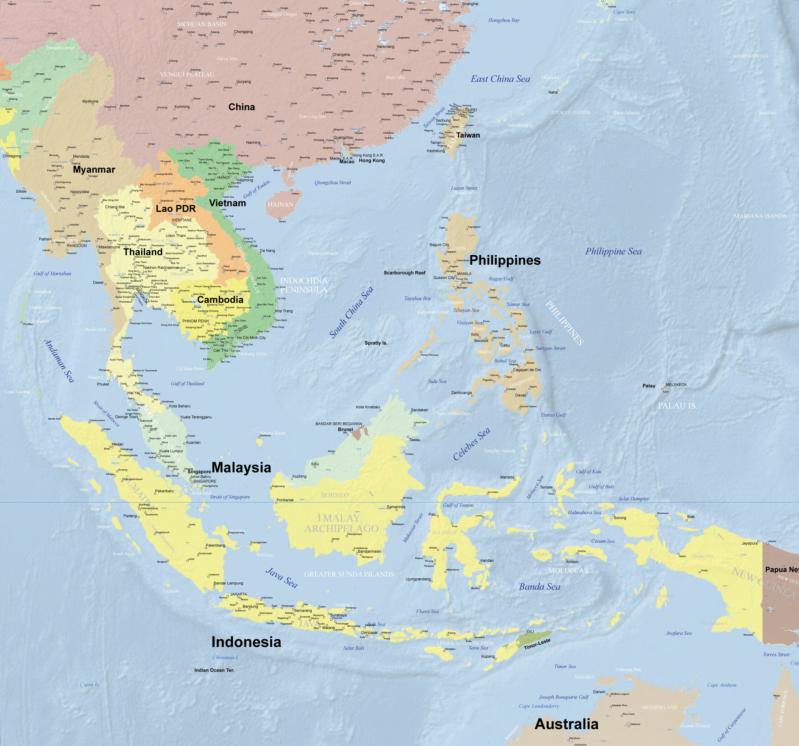乐天商城 - 世界地図 ポスター【東南アジア】大型 英語版 world map asia デザイン マップ