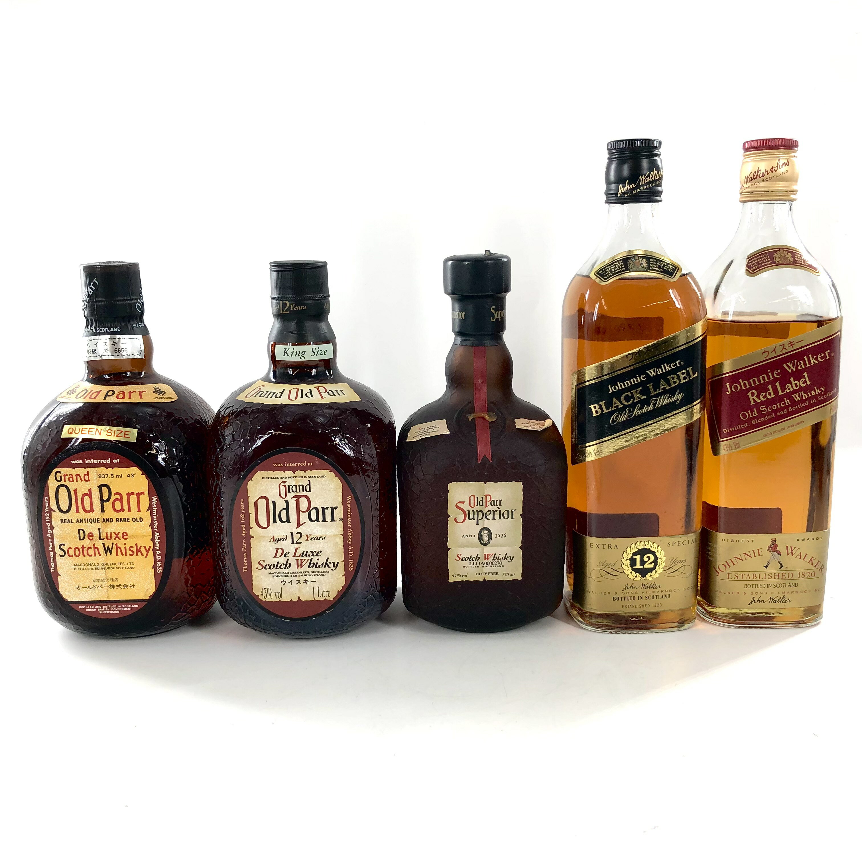 【中古】Old Parr オールドパー デラックス 12年 スーペリア Johnnie Walker ジョニーウォーカー ブラックラベル 12年 黒キャップ レッドラベル ブレンデッドスコッチウイスキー 750ml 937.5ml 1000ml 43% 5本【WI-404】