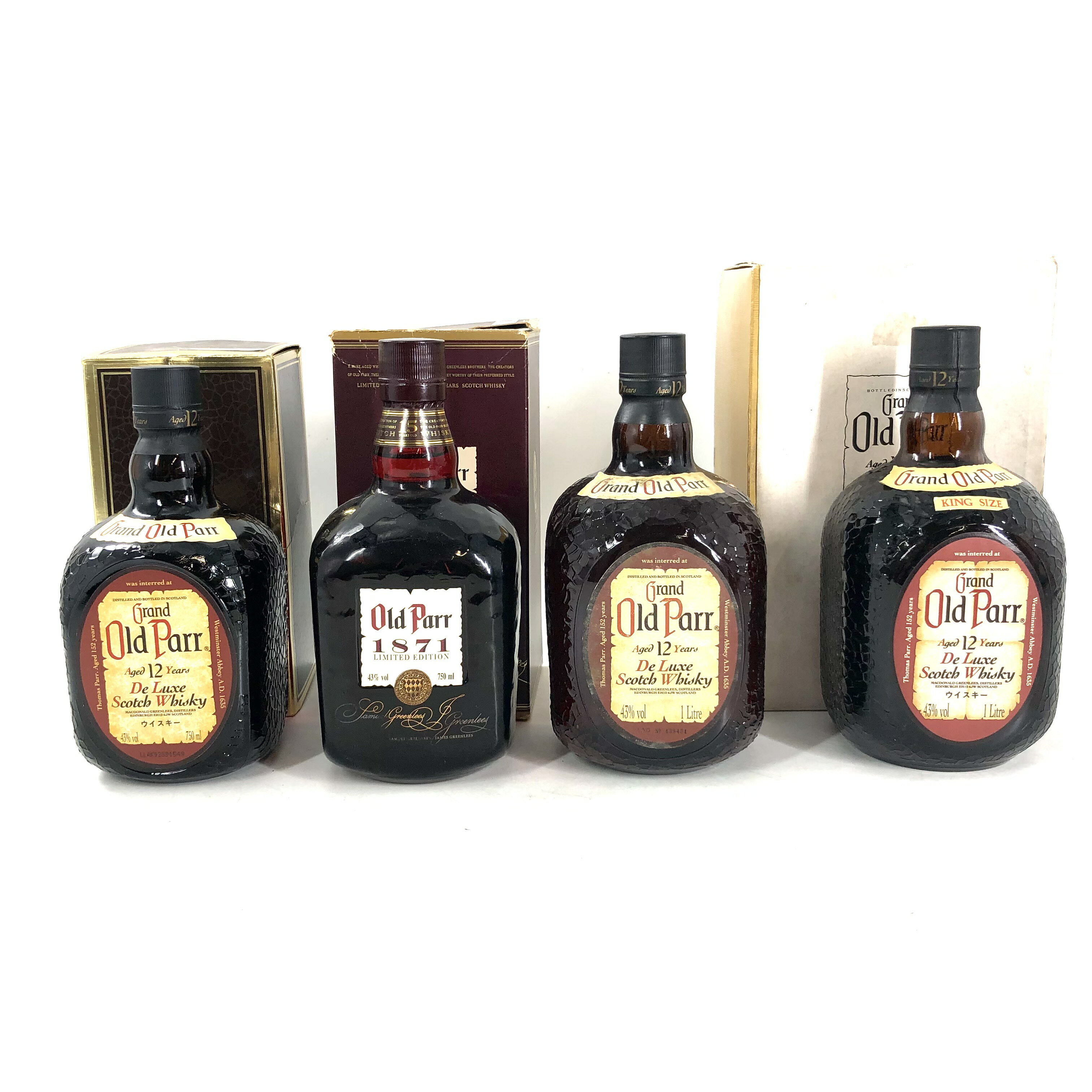 【中古】Old Parr オールドパー 12年 デラックス 1871 リミテッドエディション ブレンデッドスコッチウイスキー 750ml 1000ml 43% 箱付 4本【WI-240】