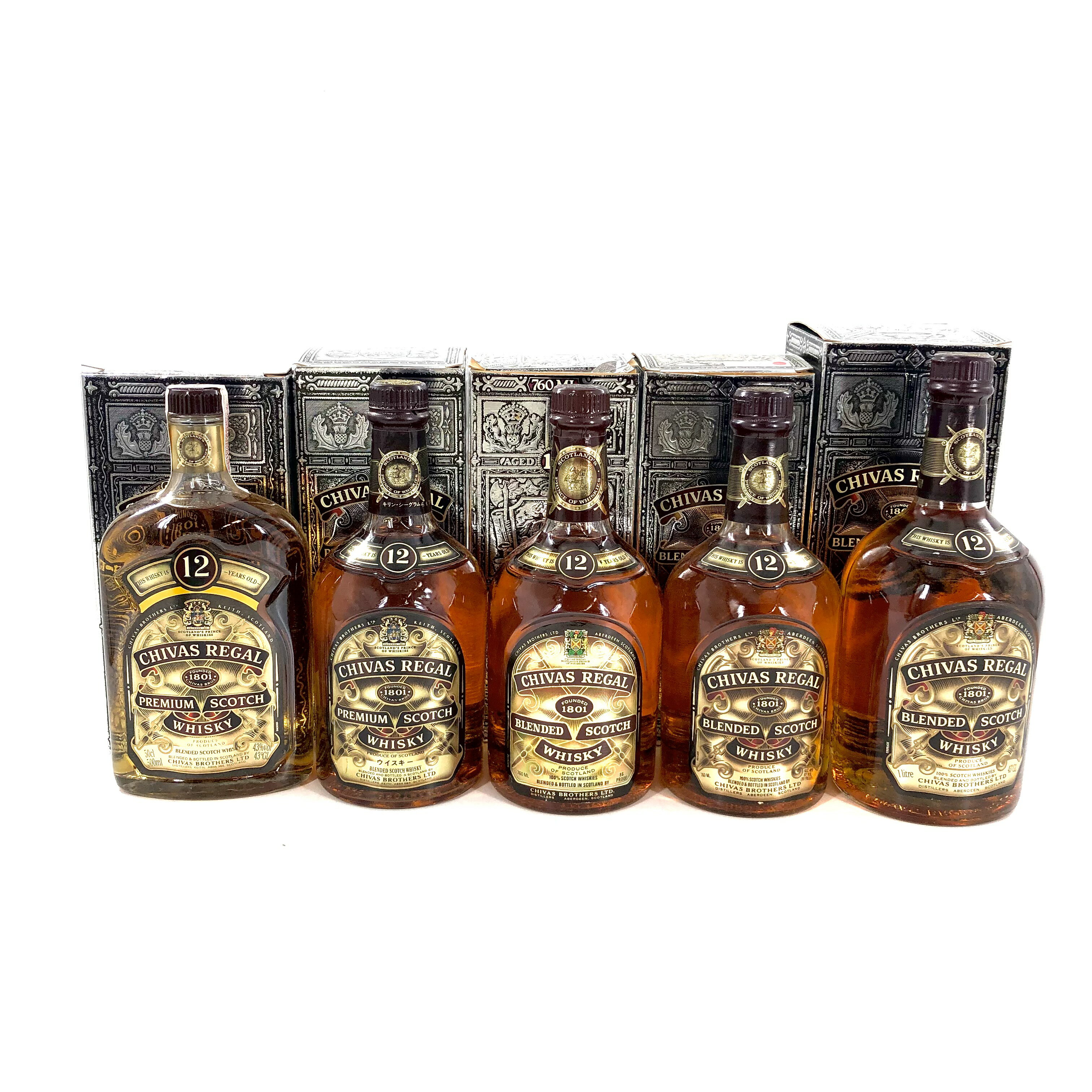【中古】CHIVAS REGAL シーバスリーガル 12年 ブレンデッドスコッチウイスキー 5本 500ml 700ml 760ml 1000ml 43% 40% 箱付【WI-183】