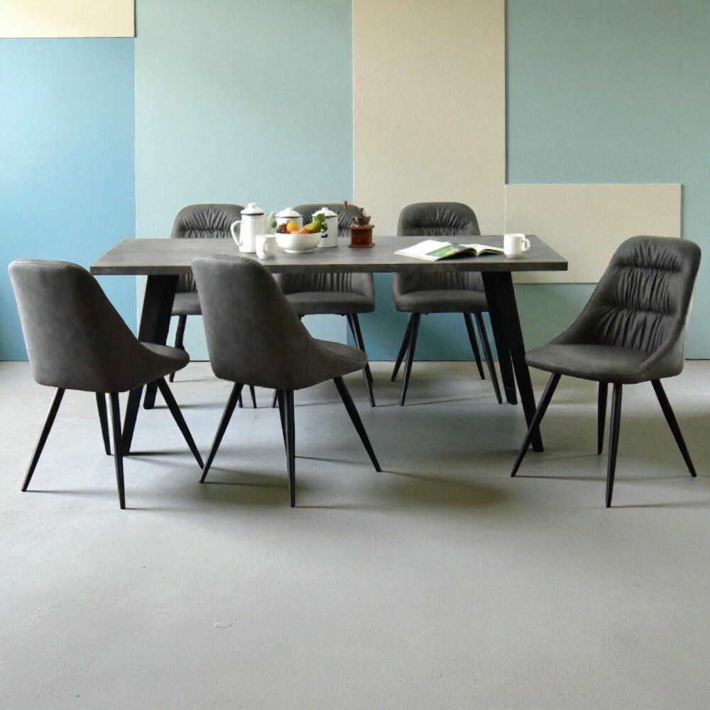 ダイニングテーブルセット 6人掛け ダイニング7点セット 幅180cm ブラウン グレー コンクリートグレー ..