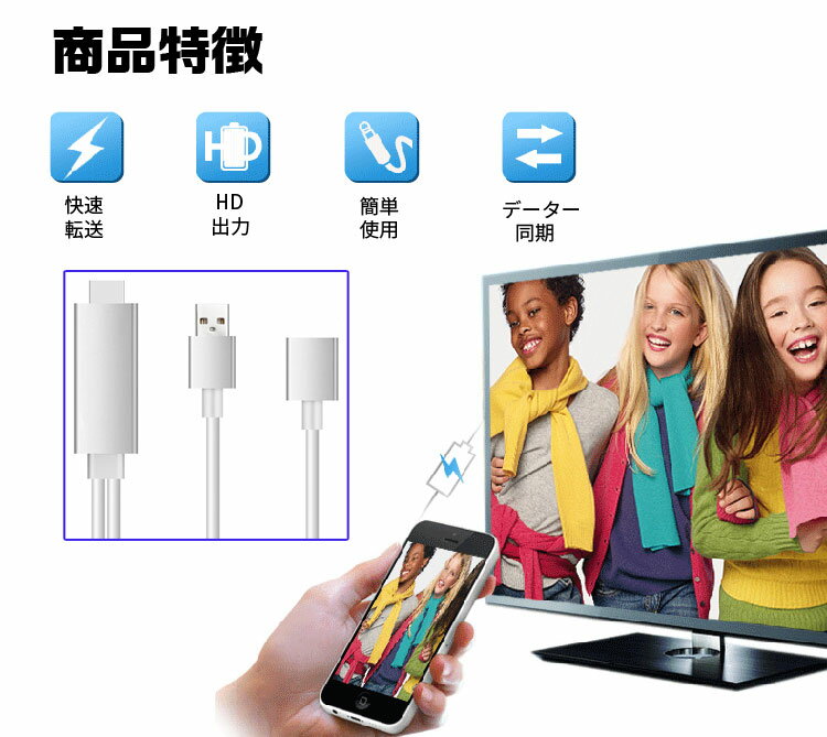 スマホ TO HDMI変換ケーブル 1080P HDTV高解像度 iPhone/iPad/Android/Air/Air2対応 Youtube/写真/動画/ゲーム等をそのままテレビに映す 設定不要 OTG対応HDMI変換 SP2HDMI