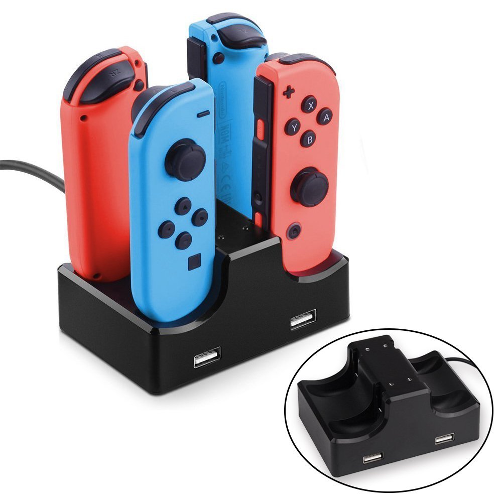 商品特徴： 対応機種：ニンテンドースイッチ Joy-Con 専用で御座います。 縦置きスタンド： Nintendo SwitchのJoy-Con用4in1充電スタンドは最大4台コントローラーを同時に充電出来ます USBポート拡張：拡張用USBポートも2個付き、外部設備（スマホなど）にも充電可能です。 省スペース： コンパクトで軽量な多機能縦置きスタンドのデザイン、コントローラーの収納としてもよく利用されます LEDランプ：充電状態はLEDライトで確認できます。充電が完成した時、自動的に電源切れになり、ライトも消します、電圧保護や過充電保護や短絡保護機能を搭載するため、安心利用可能です 商品仕様： 対応機種：ニンテンドースイッチ Joy-Con 。 サイズ：約 10cmx6.8cmx5cm 重量：約360g 機能：Joy-Con用充電スタンド(最大4台同時充電) 付属品：充電スタンドX1 ※「Nintendo Switch」および「Joy-Con」は任天堂株式会社の登録商標であり、本商品は任天堂株式会社が販売、製造するものではありません。 ※海外輸入品のためゆうメール簡易梱包出荷となります ※出品物は充電スタンドのみです、Switchコントローラーなどは付属しておりません ※生産ロットによりロゴデザインの変更、ロゴが無い場合がございます ※使用によるトラブル等に関し弊社の保障は一切ございません ※輸入商品のため小傷や汚れ等ある場合がございます ※仕様やデザイン、パッケージ等は予告なく変更される場合がございます。 ※取付及び使用方法のサポートはございません ※日本語マニュアル、取扱説明書等は付属いたしません ※生産ロットによりロゴデザインの変更、ロゴが無い場合がございます ※取付や使用によるトラブル等に関し弊社の保障はございません ※仕様やデザイン等は予告なく変更される場合がございます □送料について ゆうメールで発送いたします。 代引の場合ゆうメールが利用できませんので別途900円の送料が必要です。 ◇ゆうメール配送商品について ゆうメール配送商品は基本的に追跡なし、ポスト投函での配送となります。 またサイズ等の理由でポスト投函が出来なかった場合、不在届が投函されます。 その際に長期間ご連絡がない場合、当店への返送が行われます。 再配達には追加料金がかかることになりますので、予めご了承の程お願いします。 商品が到着しない等あります場合、ポストの方をご確認ください。