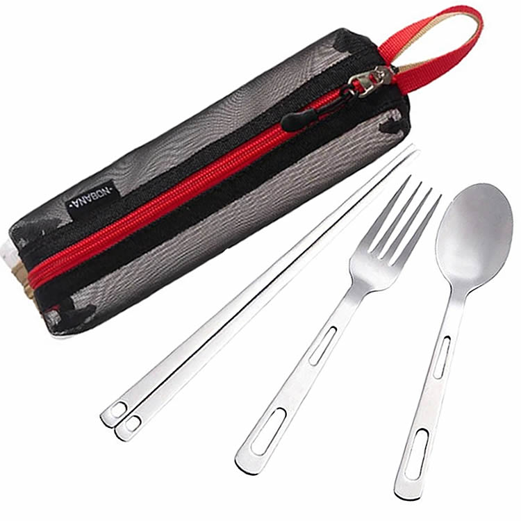 スプーン・フォーク・箸の3点セット 専用ポーチ付き 食器 ステンレス製 錆びにくい 耐久性 登山 BBQなどに HAS03S