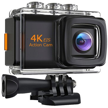4K画質 アクションカメラ EIS(手ぶれ補正) バッテリー2個 手ぶれ補正 SONY/IMX179sensor搭載 リモコン付き 外付けマイク付き スマホ連動 タイムラプス バースト撮影 専用ケース付き EISM80