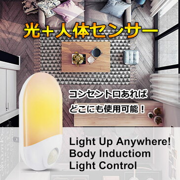 人感センサーLEDライト 光センサー コンセント式 ポーチライト 夜間 足元灯 2500-2700K ベッドサイド 間接照明 YFLED801B