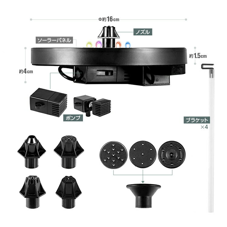 幻想的な雰囲気を演出 蓄電式 ソーラー噴水ポンプ Ledイルミネーション付き 夜間も作動 バッテリー内蔵 フロートタイプ ノズル7種類付属 Csp13d1 公園 農業 太陽光発電 イベント広場などに 買い誠実 園芸