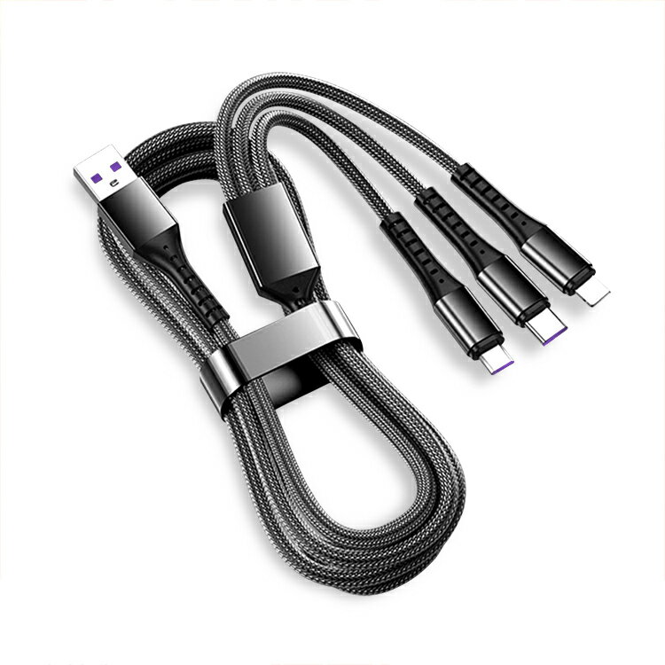 3in1ナイロン充電ケーブル iPhone対応 microUSB Type-C 3in1 高速充電対応ケーブル 丈夫 断線しない 1.2m CB3IN166