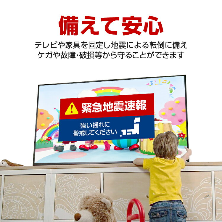 地震対策 転倒防止ベルト 2本セット 耐震ベルト 長さ調整可 各種取付ネジ付属 防災グッズ 耐震グッズ 壁面に固定 ERBLT02S