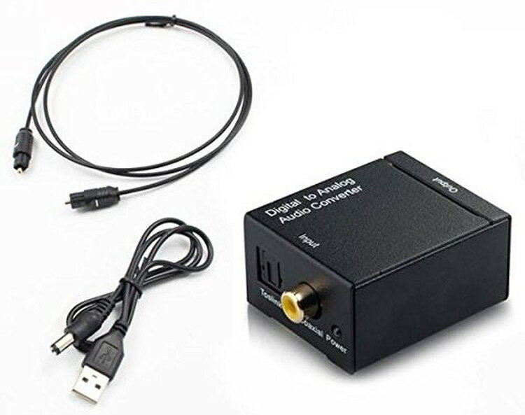 オーディオ変換器 デジタル(光＆同軸)からアナログ(RCA) DAコンバーター TOSLINK入力 コンポジット出力 USB、光ケーブル付き 3点セッ DACSET3