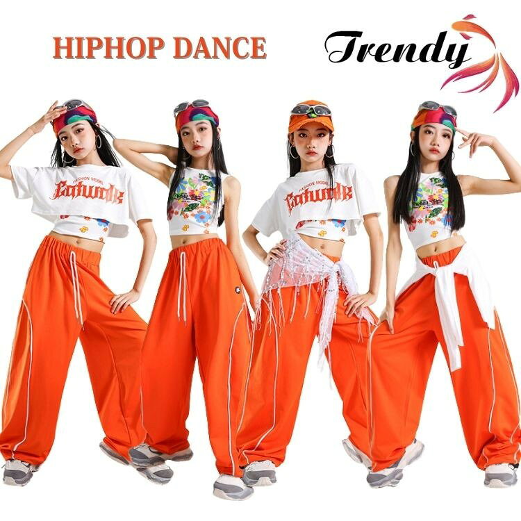 セットアップ トップス タンクトップ 長パンツ ダンス キッズ 花柄 へそ出し 韓国 k-pop ヒップホップ 女の子 半袖 子供服 ステージ衣装 かっこいい 可愛い カジュアル 送料無料