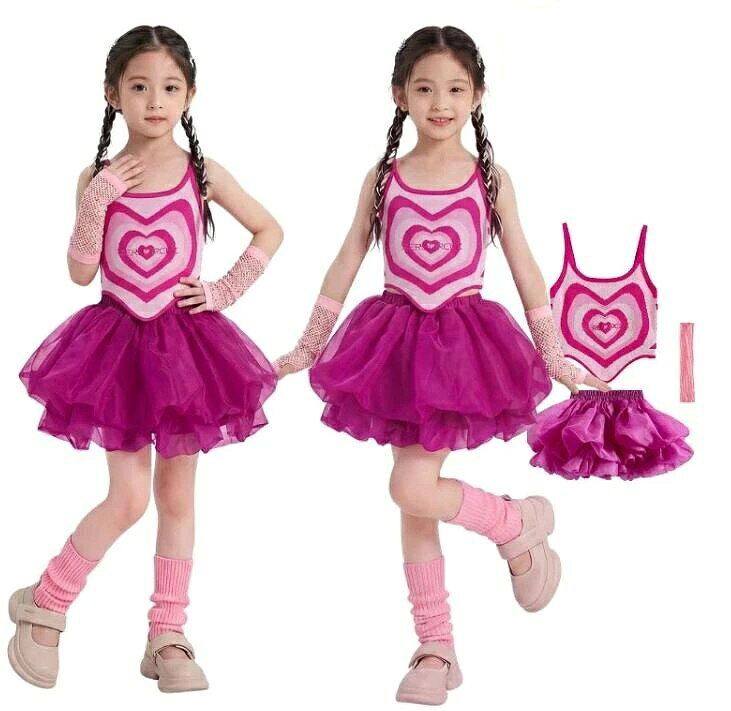 ダンス衣装 女の子 キッズ ピンク セット チュチュスカート ショートトップス へそ出しレッスン着 個性 可愛い 目立つ ステージ衣装子供服 JAZZ K-POP チアダンス 応援団発表会 練
